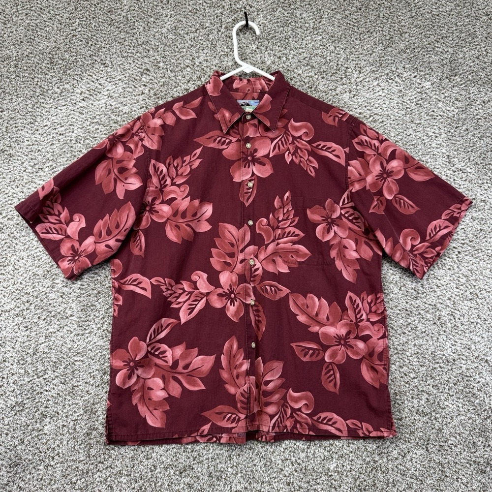 Vintage Reyn Spooner Hawaiian Shirt Men's Size Large Red Floral Button Up Cotton